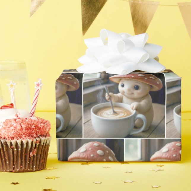Mushroom Munchkin Stirring Morning Coffee Wrapping Paper (Birthday Party)