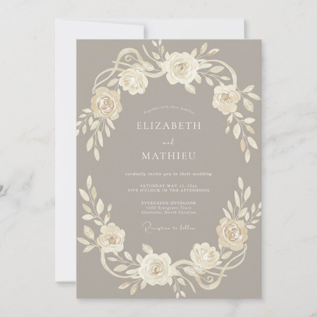 Mushroom Muted Botanical Wedding Invitation (Front)
