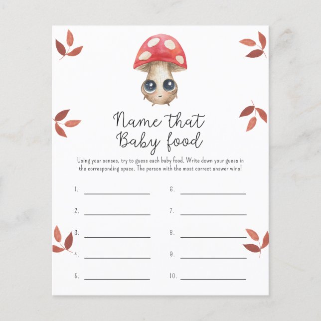 Mushroom Name that baby Food shower game (Front)