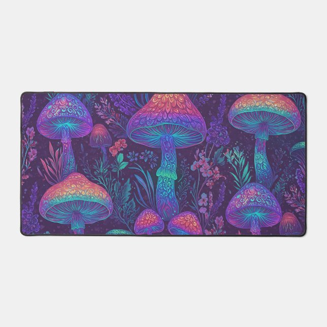 Mushroom Neon Forest Dreamscape Desk Mat (Front)