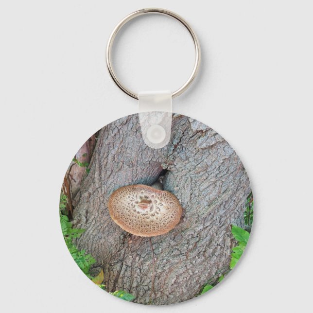 Mushroom On a Tree Fungus Key Ring (Front)