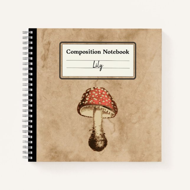 Mushroom on an Old Paper Personalised Composition Notebook (Front)