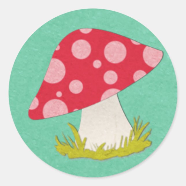 Mushroom on Teal Classic Round Sticker (Front)