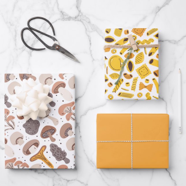 Mushroom Pasta Groceries Wrapping Paper Sheet (Front)