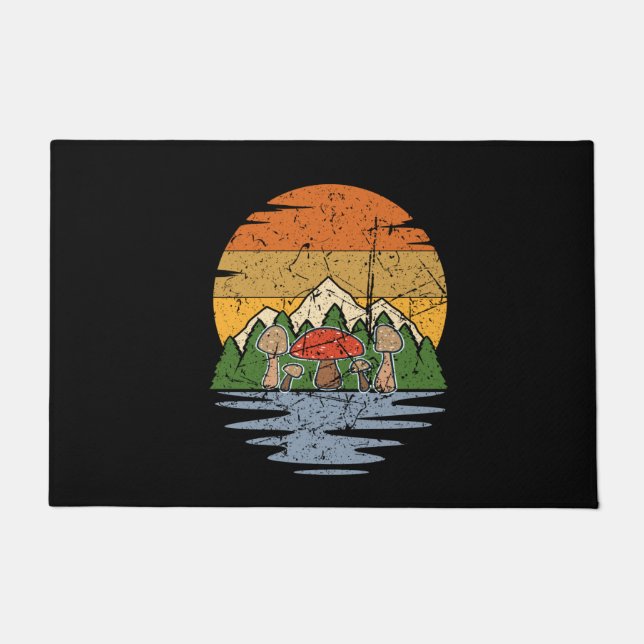 Mushroom Picking Retro Doormat (Front)