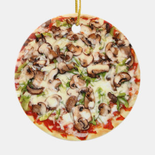 Mushroom Pizza Funny Gag Food Christmas Ceramic Tree Decoration