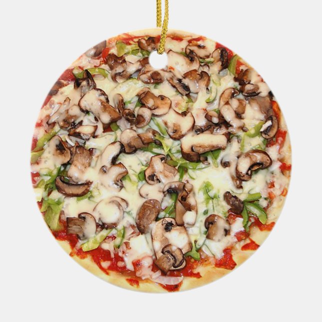 Mushroom Pizza Funny Gag Food Christmas Ceramic Tree Decoration (Front)
