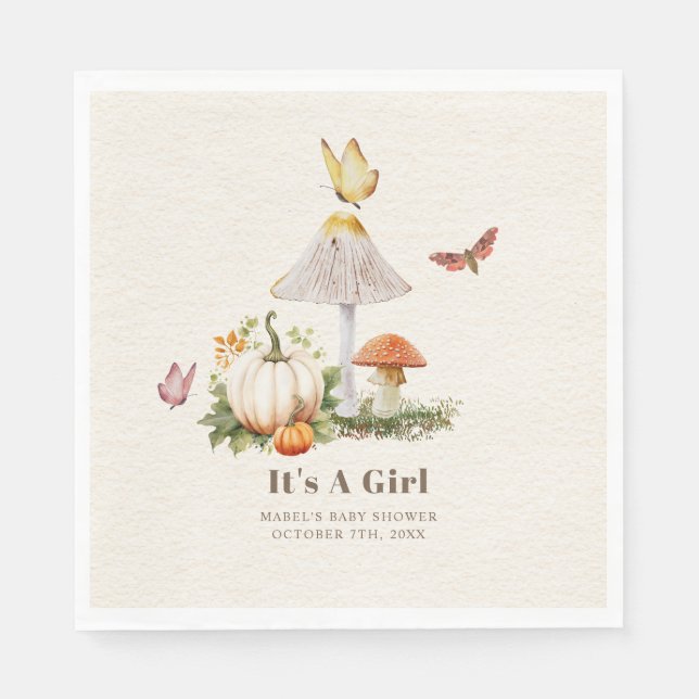 Mushroom Pumpkin Butterfly Woodland Baby Shower Napkin (Front)