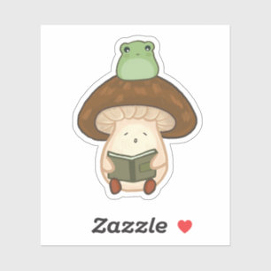 mushroom reads with frog Custom-Cut Vinyl Stickers