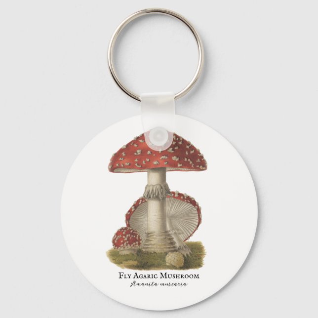 Mushroom Red Magic Vintage Print Key Ring (Front)