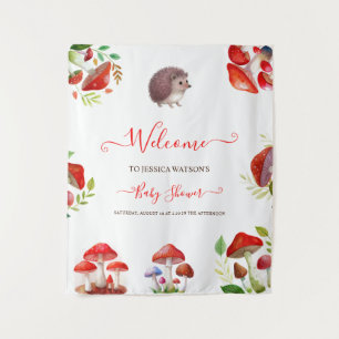 Mushroom Red Watercolor Forest Rustic Baby Shower Tapestry