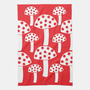 Mushroom Red White Mushroom Tea Towel