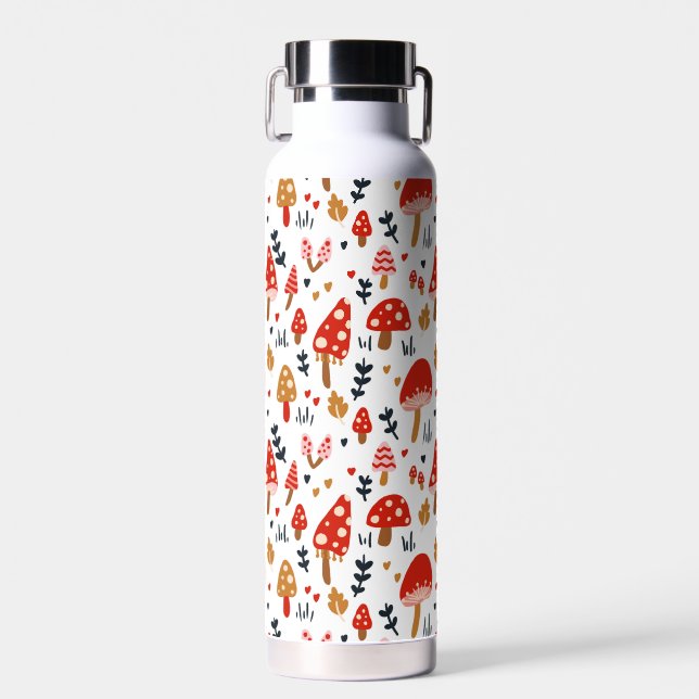 Mushroom Red Woodland Kids Cute Floral School Water Bottle (Front)