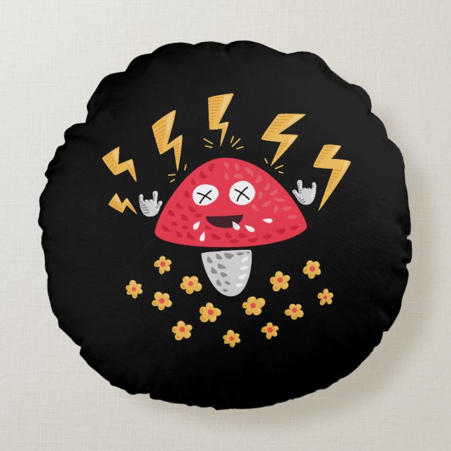 Mushroom Rockstar - Punky Fungus of Metal Round Cushion (Front)