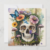 Mushroom Skull Floral Watercolor Art