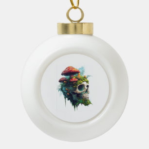 Mushroom Skull Grove Ceramic Ball Christmas Ornament