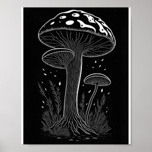 Mushroom Sprouts Black and White Poster