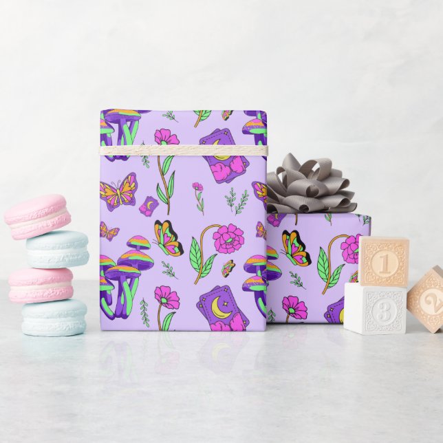 Mushroom Tarot Vibrant Psychedelic Esoteric Wrapping Paper (Baby Shower)