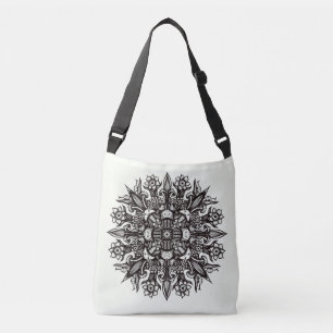 Mushroom tattoo black white psychedelic mandala crossbody bag