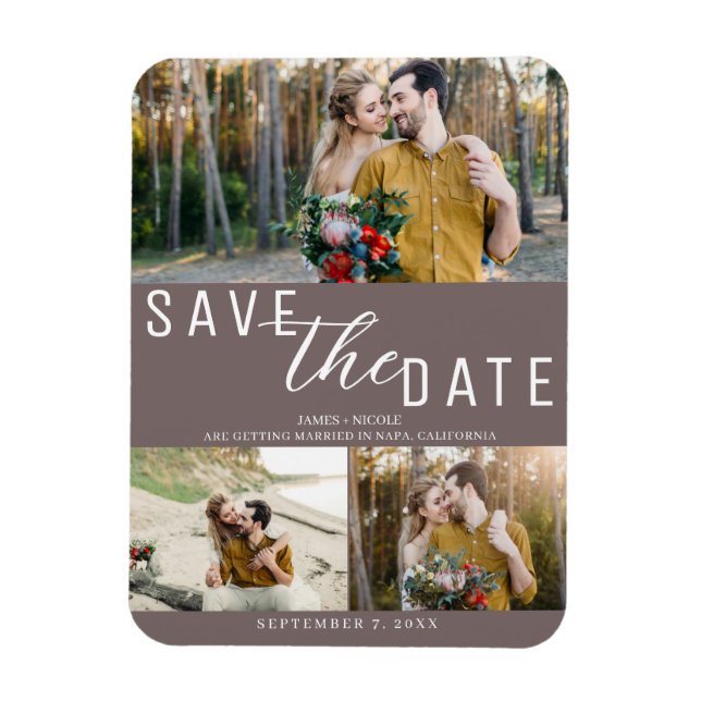 Mushroom Taupe Save the Date Wedding 3 Photos Magnet (Vertical)