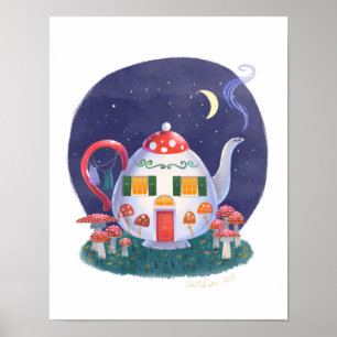 Mushroom Teapot Cottage Art Print
