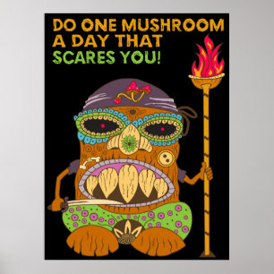 Mushroom Tiki Chef with Funny Quote, Black Poster