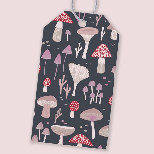 Mushroom Toadstool Fungi Gift Tags (Mushroom, toadstool and fungi woodland pattern gift tags with blank space on the back for a message)