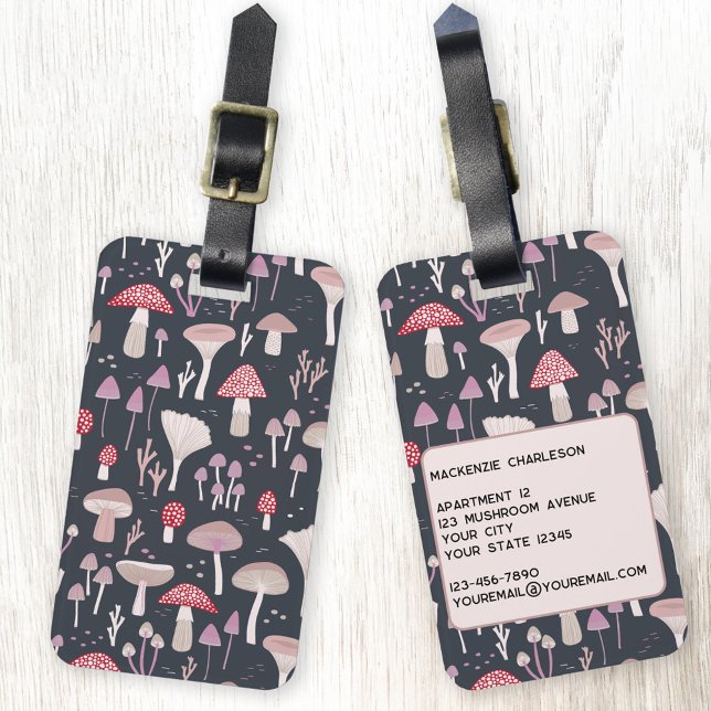 Mushroom Toadstool Fungi Personalised Luggage Tag (Mushroom toadstool and fungi personalized luggage tag)
