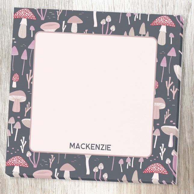 Mushroom Toadstool Fungi Personalised Post-it Notes (Mushroom toadstool pattern personalized name post-it sticky notes)