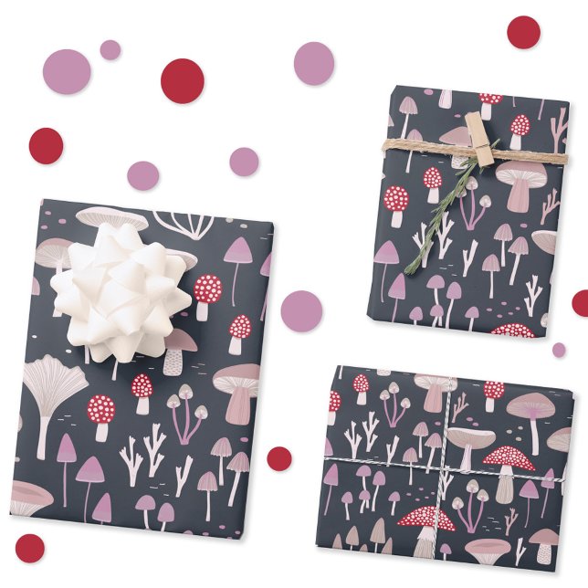 Mushroom Toadstool Fungi Wrapping Paper Sheet (Mushroom, toadstool and fungi woodland pattern wrapping paper)