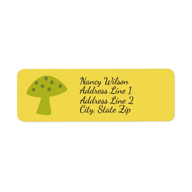 Mushroom Toadstool Return Address Label Lime Green (Front)