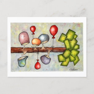 Mushroom Tree Watercolor Postcard