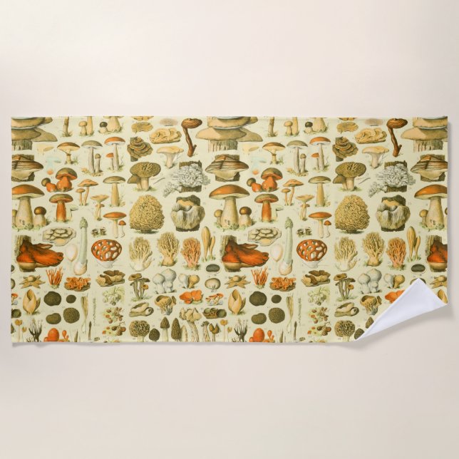 Mushroom Vintage Toadstool Antique Illustration Beach Towel (Front)
