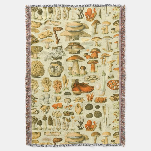Mushroom Vintage Toadstool Antique Illustration Throw Blanket (Front Vertical)
