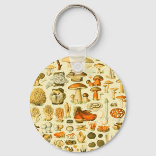 Mushroom Vintage Toadstool Botanical Art Key Ring