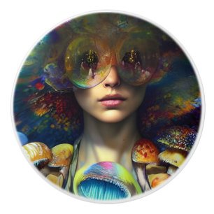 Mushroom Visions Trippy Retro Colourful Ceramic Knob