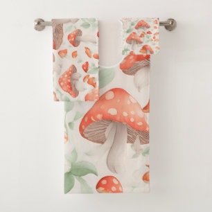 Mushroom Watercolor Colorful Personalized Pattern Bath Towel Set