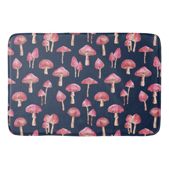 Mushroom Watercolor Pattern Bath Mat (Front)