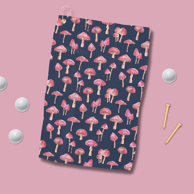 Mushroom Watercolor Pattern Golf Towel (Mushroom pattern golf towel)