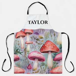 mushroom watercolor rustic forest apron