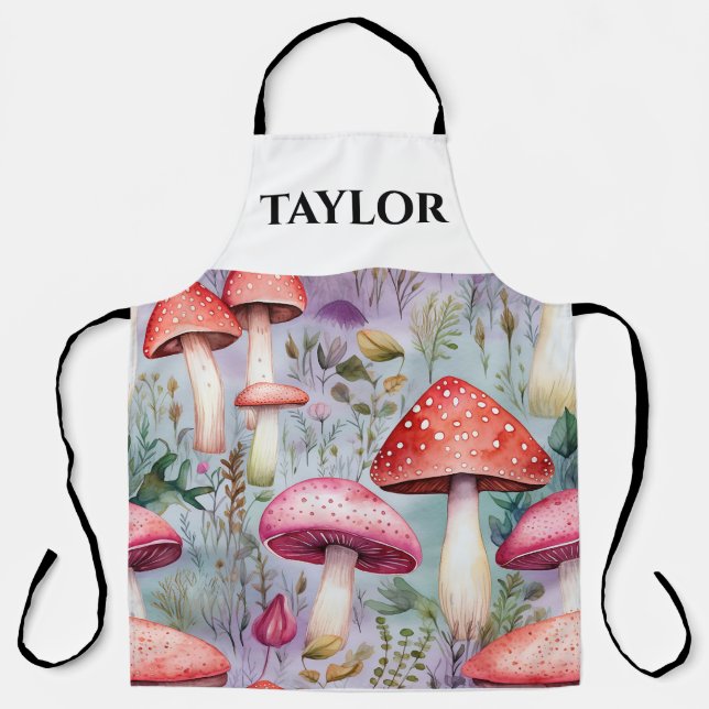  mushroom watercolor rustic forest apron (Front)
