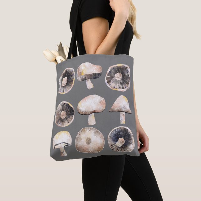 Mushroom Watercolor Tote Bag (Close Up)