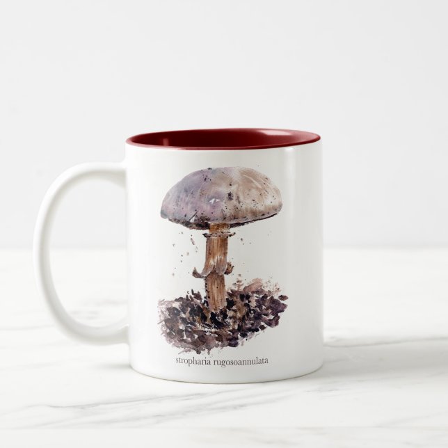 Mushroom watercolor Two-Tone coffee mug (Left)