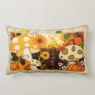 Mushroom Whimsical Autumn Fantasy Lumbar Cushion