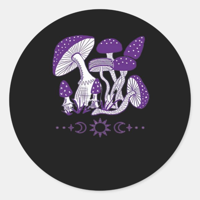 Mushroom Whimsigoth Vibes Classic Round Sticker (Front)