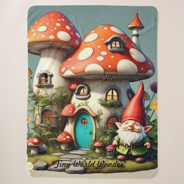 "Mushroom Whimsy Delight" Sherpa Blanket (Front)