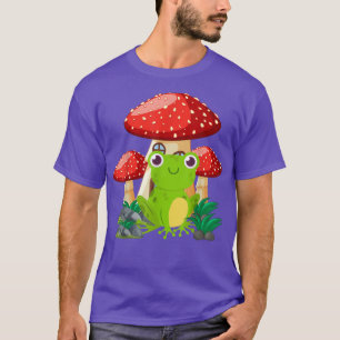 Mushroom with Cute Frog Cottagecore Aesthetic Teen T-Shirt
