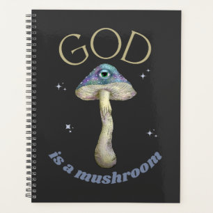 mushroom with eye vintage style, god is a mushroom planner