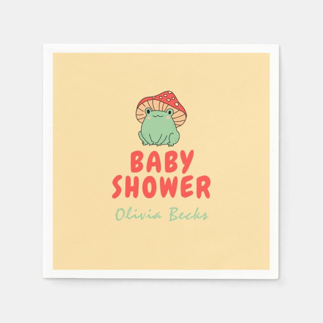 Mushroom with Frog Baby Shower Napkin (Front)
