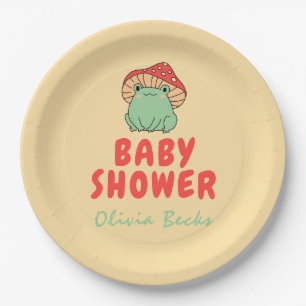 Mushroom with Frog Baby Shower Paper Plate